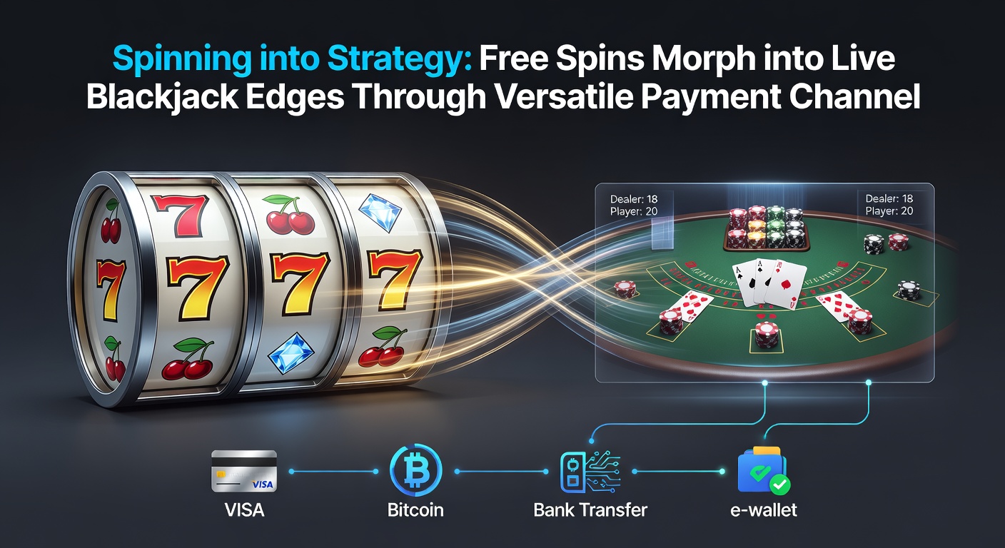 Illustration of payment gateways connecting slot free spins bonuses to live blackjack strategies on a mobile device