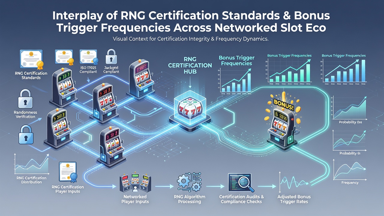 Central server monitoring RNG outputs and bonus frequency logs from interconnected slot terminals in a live gaming network